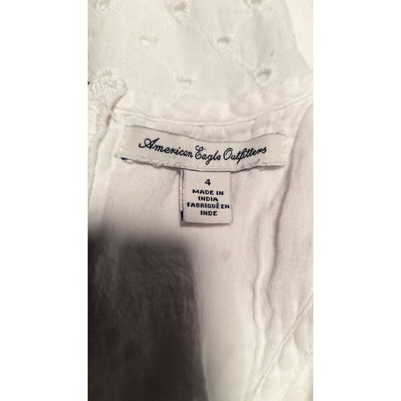 American Eagle Size 4 White Eyelet Cotton Mini Dress Zippered Back Coquette - Picture 7 of 13